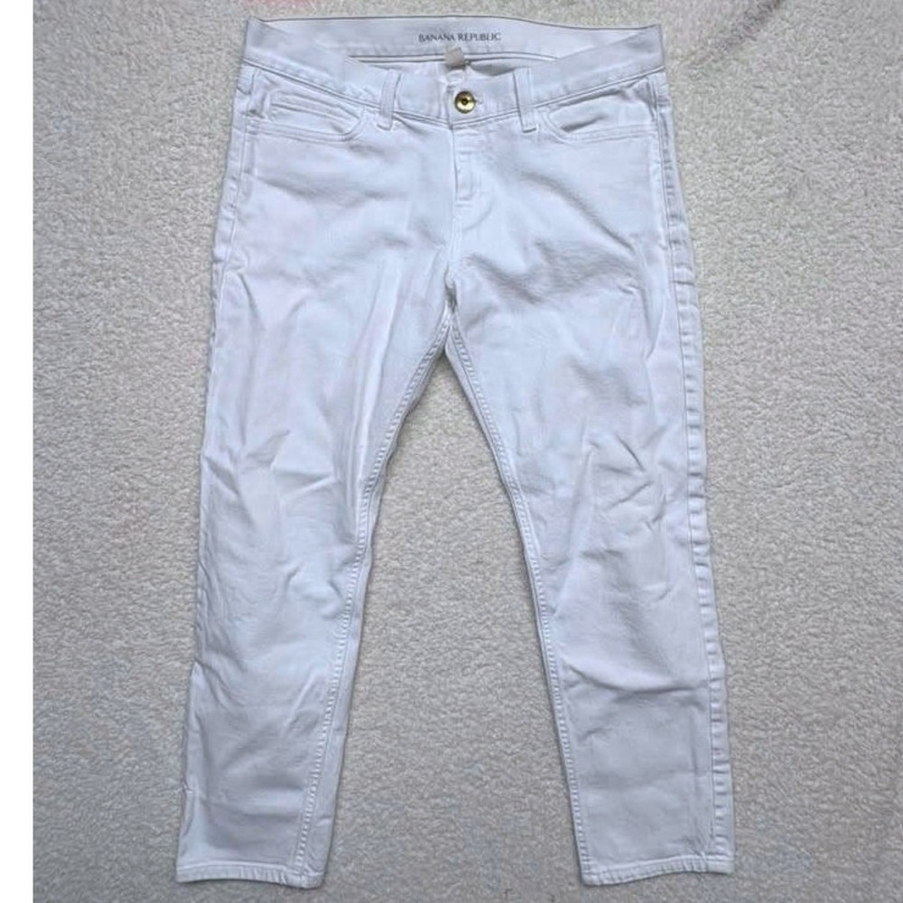 Banana Republic Womens White Denim Straight Leg Jeans Size 29 Stretch Solid